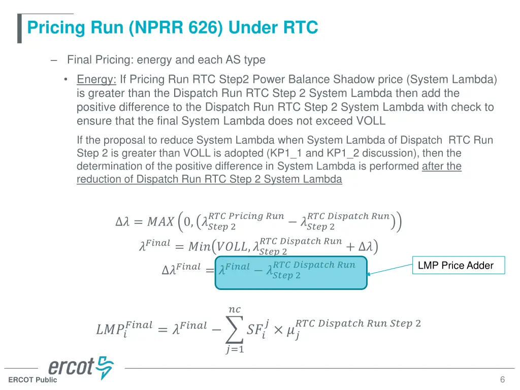 pricing run nprr 626 under rtc 2