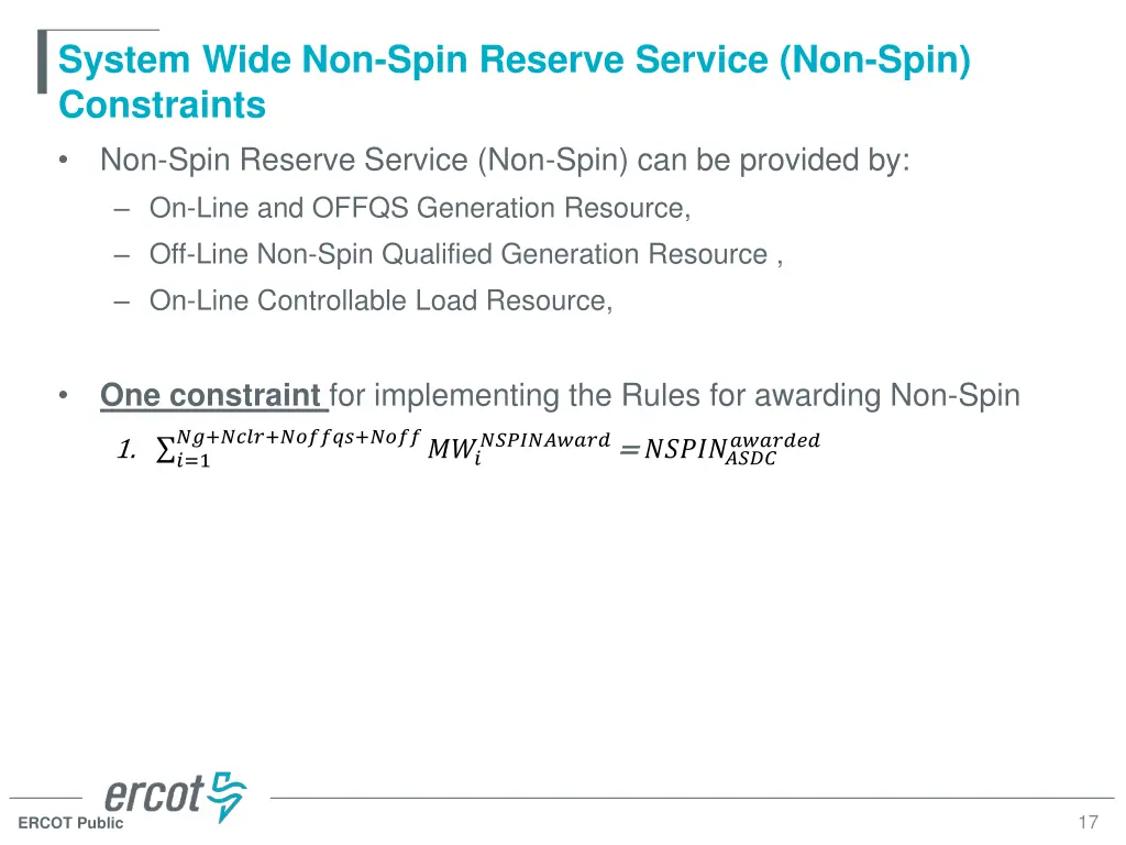 system wide non spin reserve service non spin