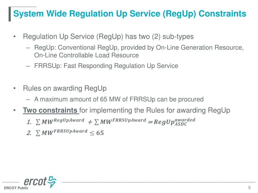 system wide regulation up service regup