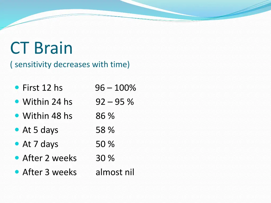 ct brain sensitivity decreases with time