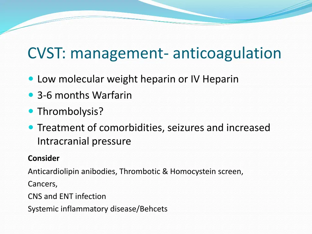 cvst management anticoagulation