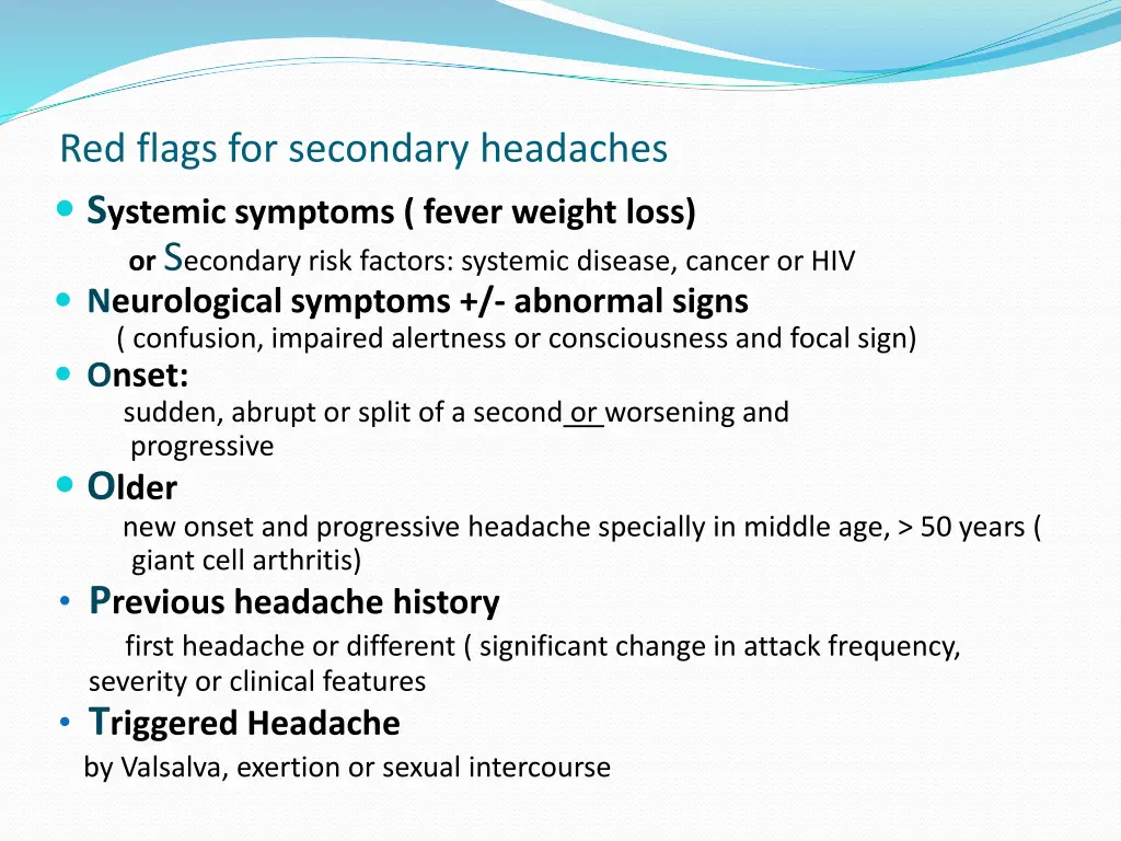 red flags for secondary headaches s ystemic