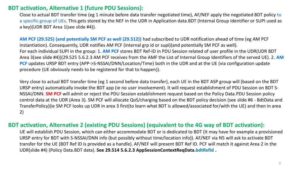 bdt activation alternative 1 future pdu sessions