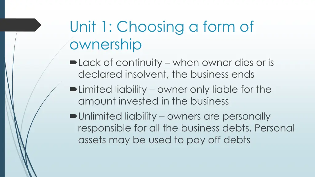 unit 1 choosing a form of ownership lack
