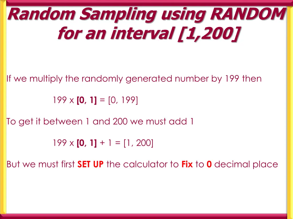 random sampling using random for an interval 1 200