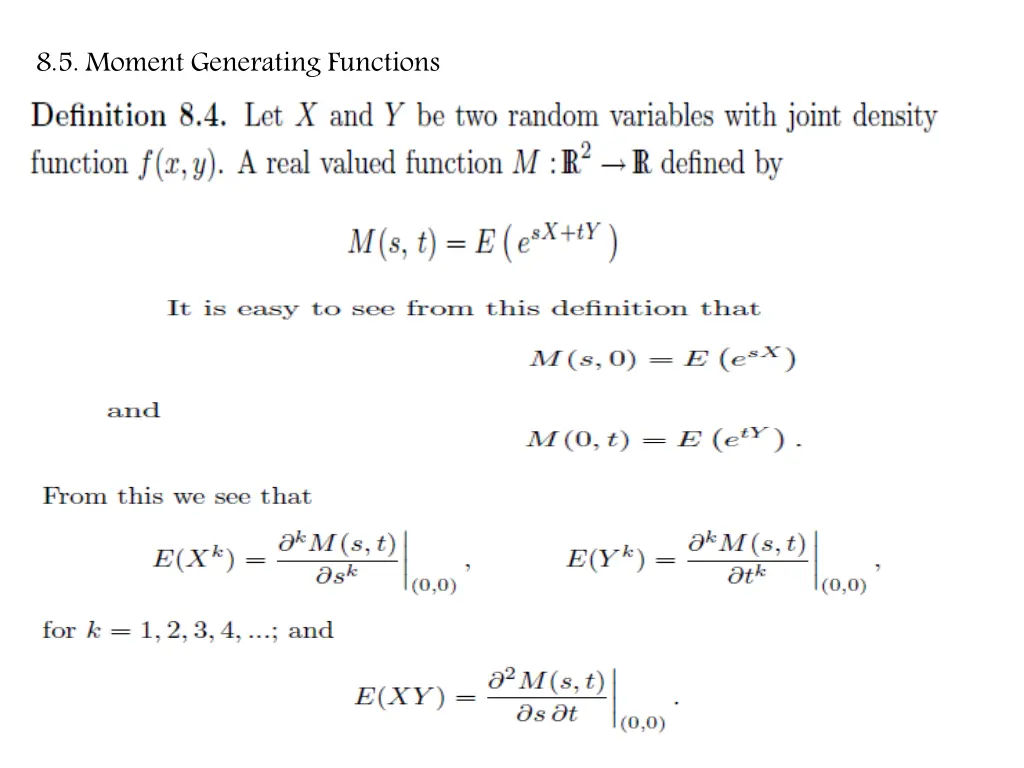8 5 moment generating functions