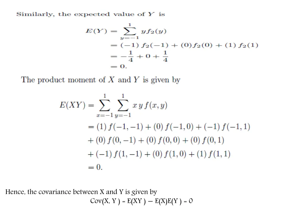 hence the covariance between x and y is given by