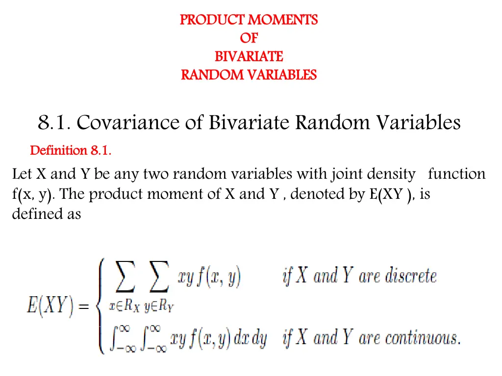 product moments of bivariate random variables