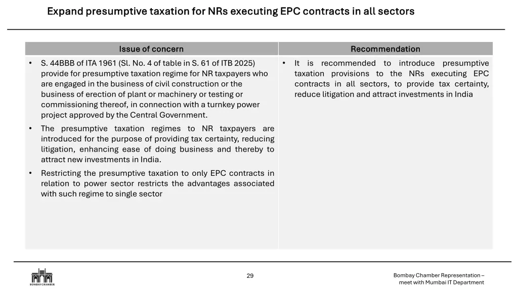 expand presumptive taxation for nrs executing
