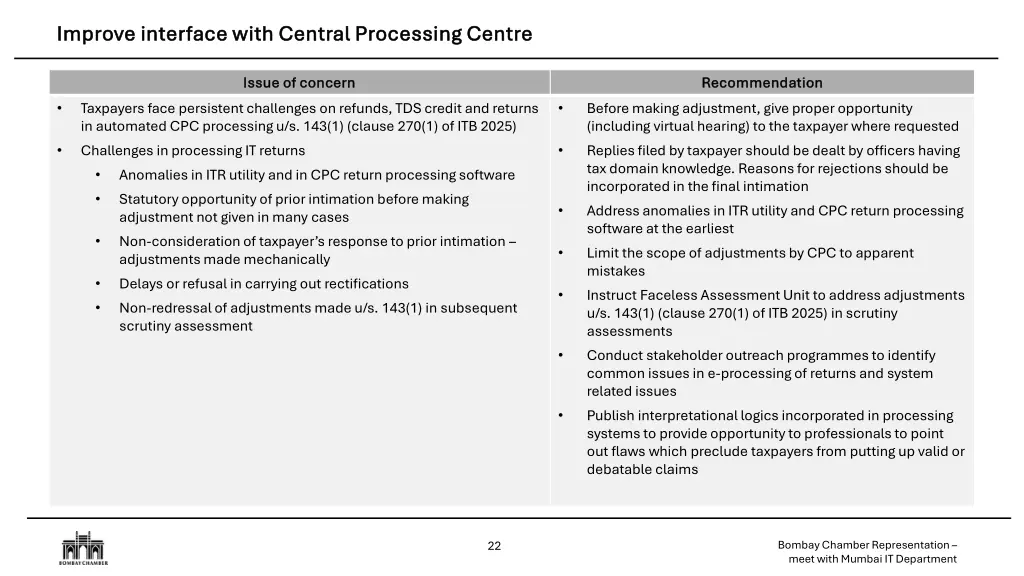 improve interface with central processing centre