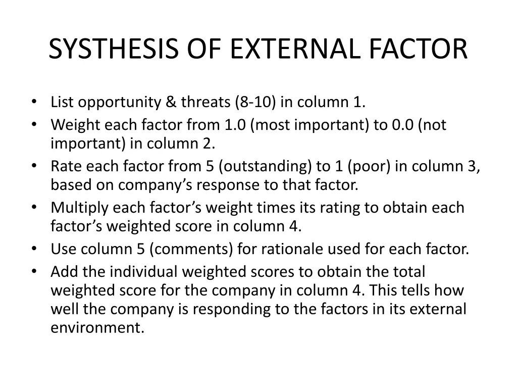 systhesis of external factor