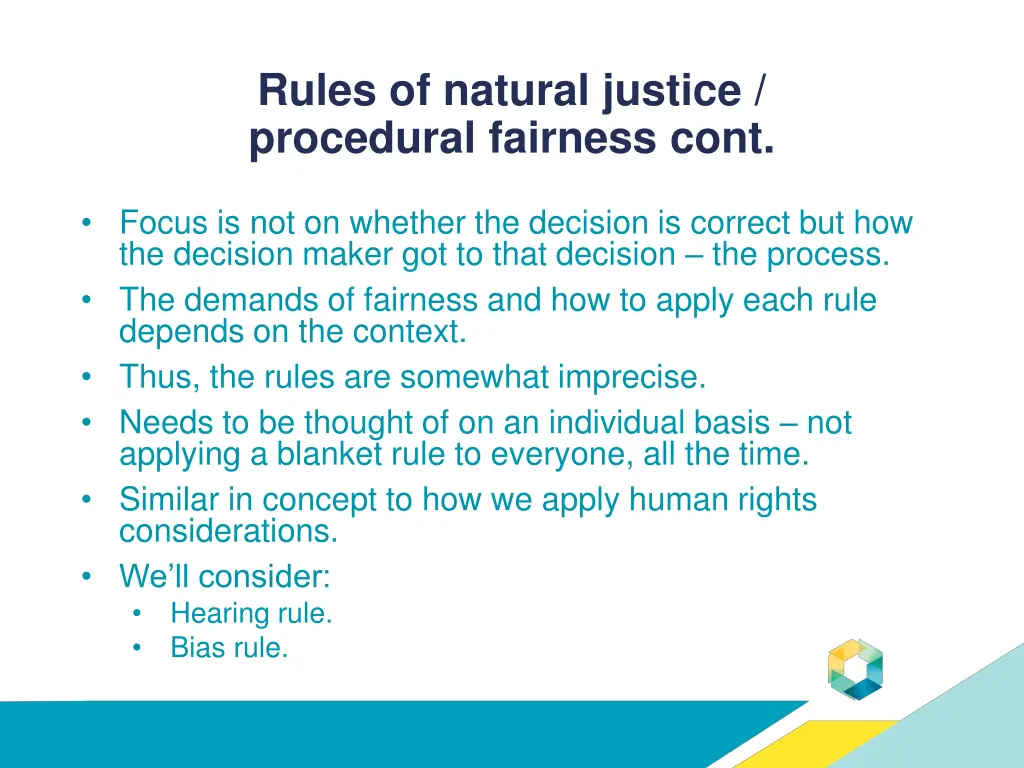 rules of natural justice procedural fairness cont