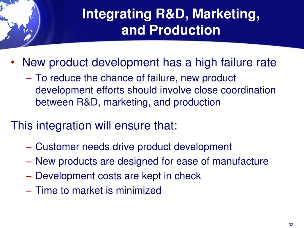 integrating r d marketing and production