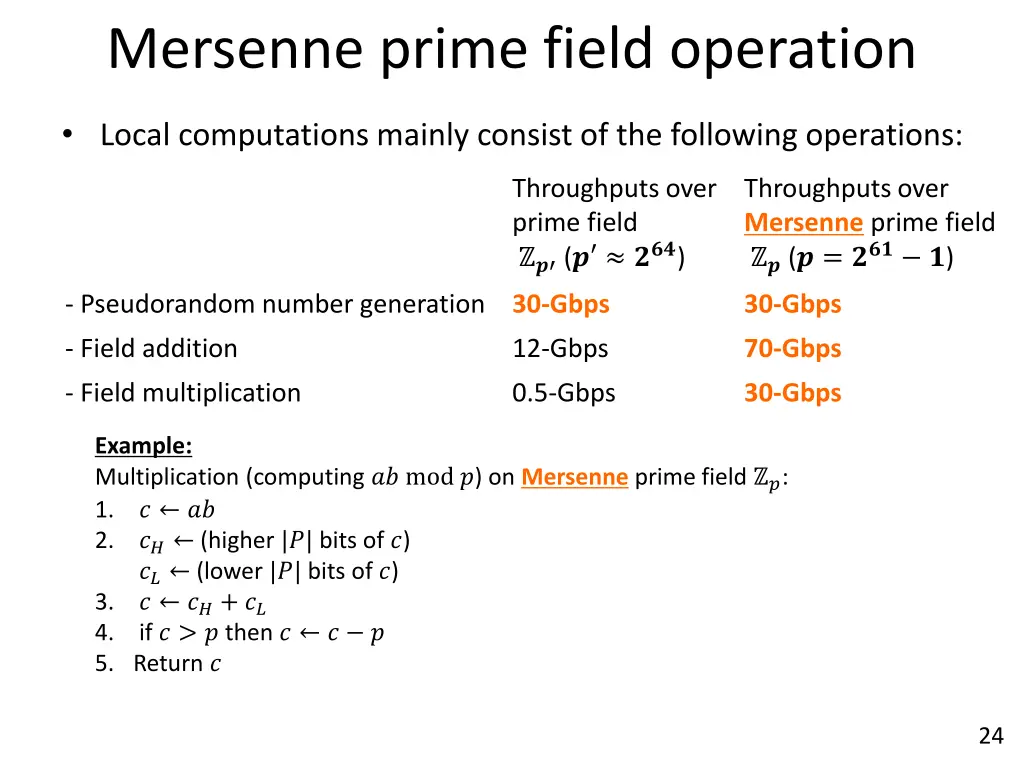 mersenne prime field operation