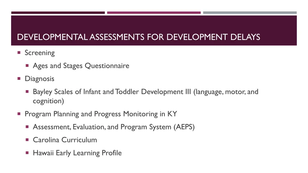 developmental assessments for development delays