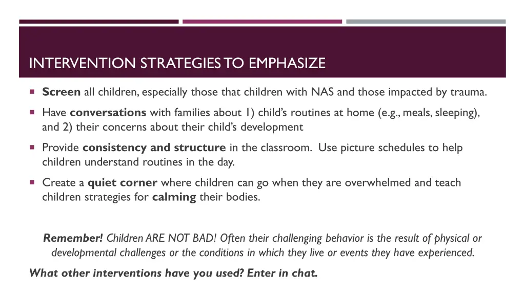 intervention strategies to emphasize
