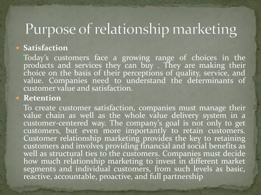 purpose of relationship marketing