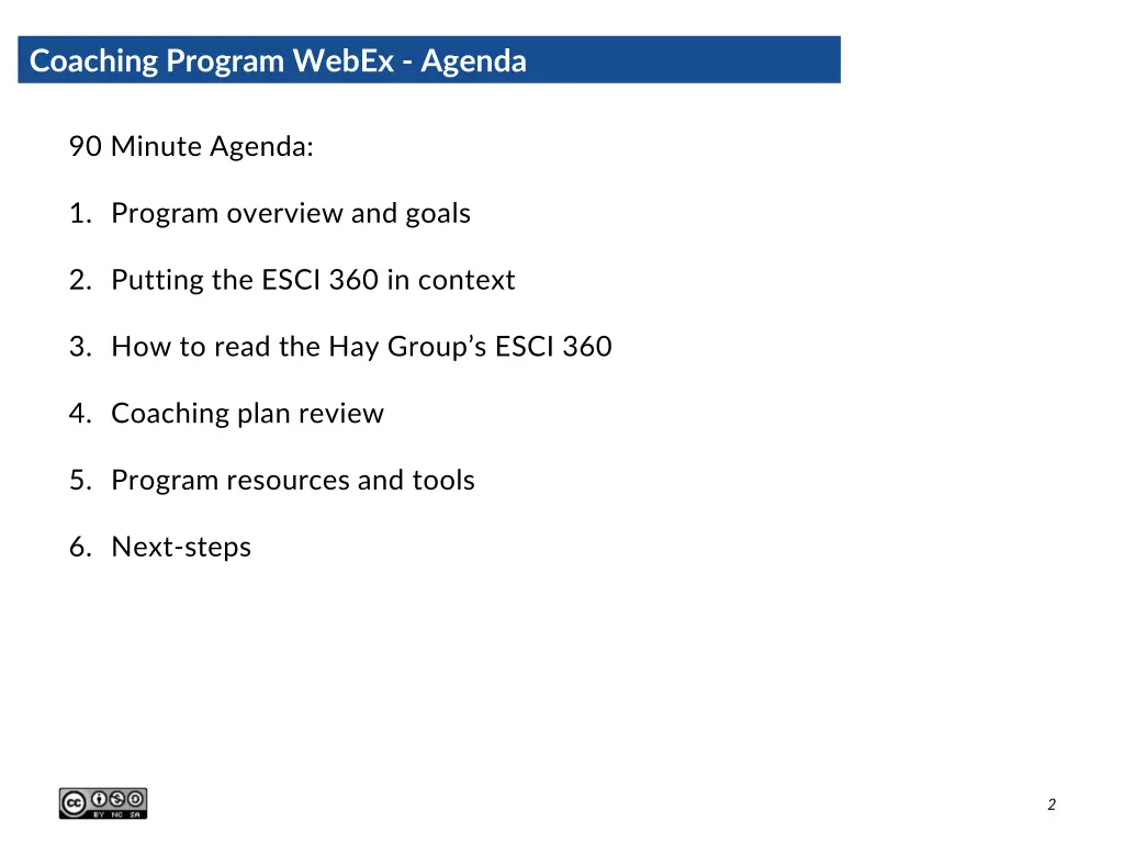 coaching program webex agenda