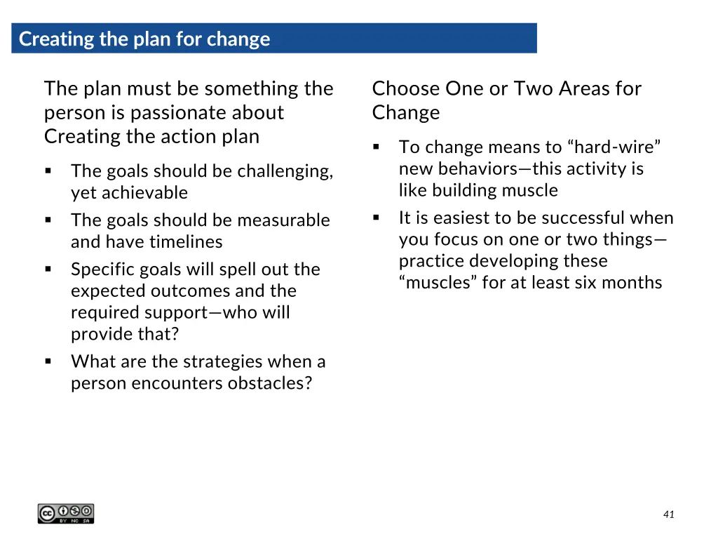 creating the plan for change