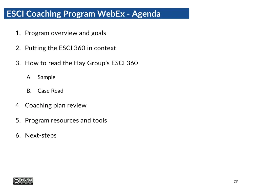 esci coaching program webex agenda