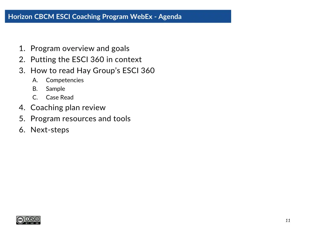 horizon cbcm esci coaching program webex agenda