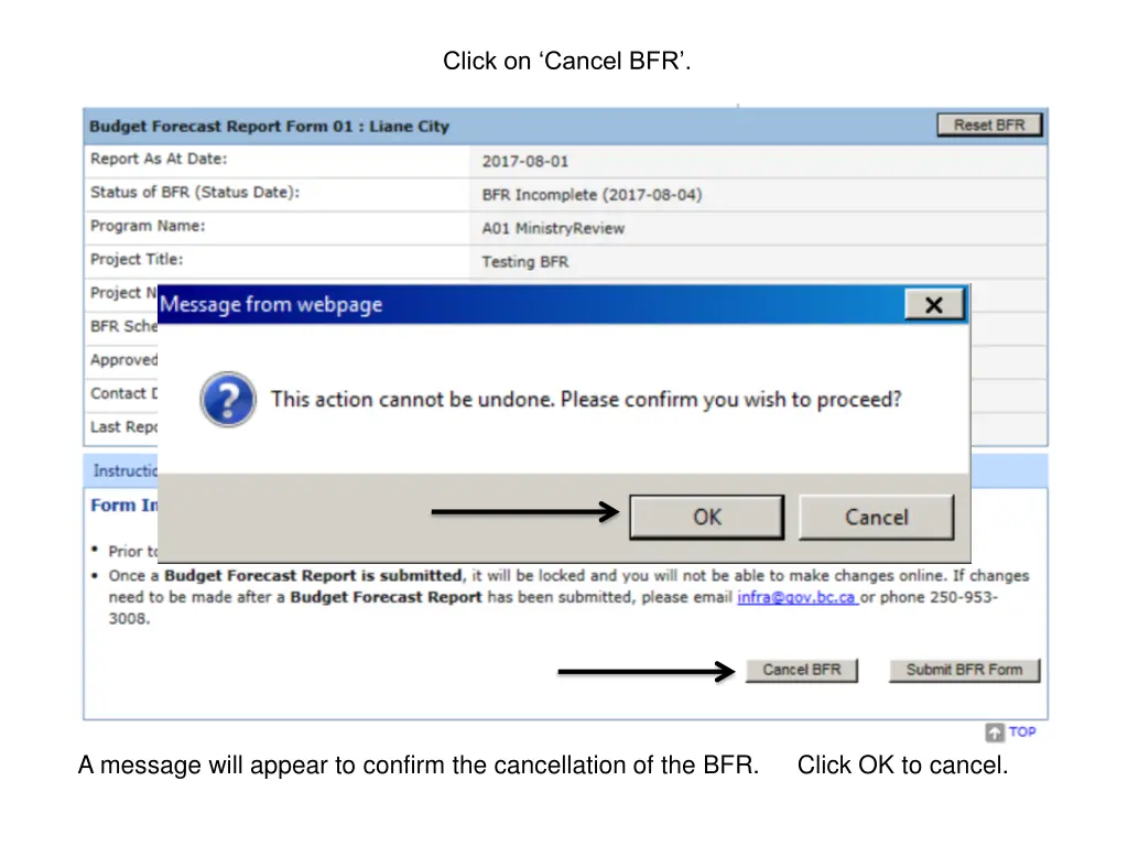 click on cancel bfr
