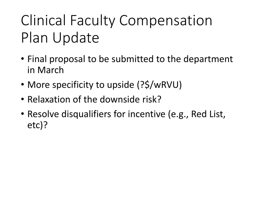 clinical faculty compensation plan update