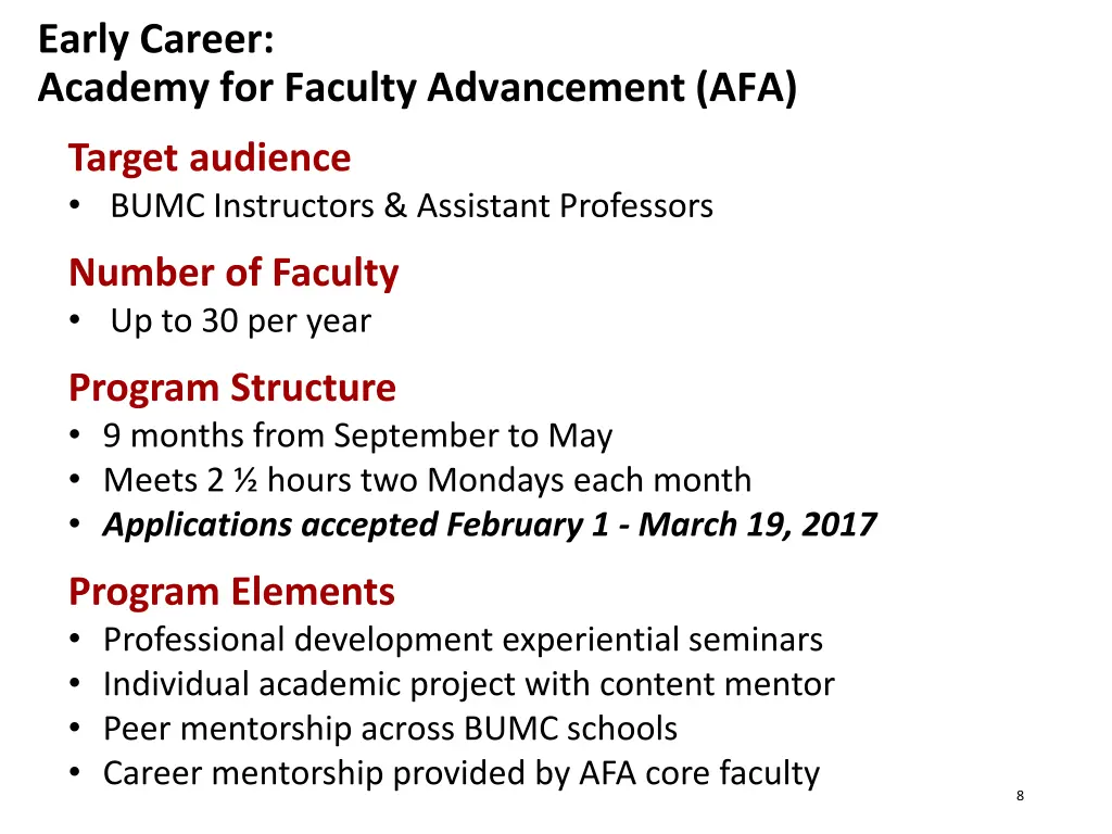 early career academy for faculty advancement afa