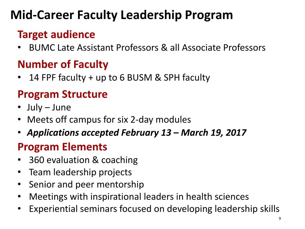 mid career faculty leadership program
