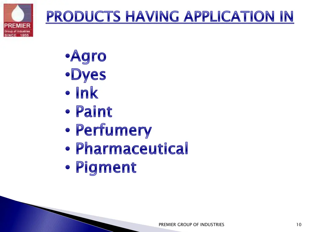 products having application in