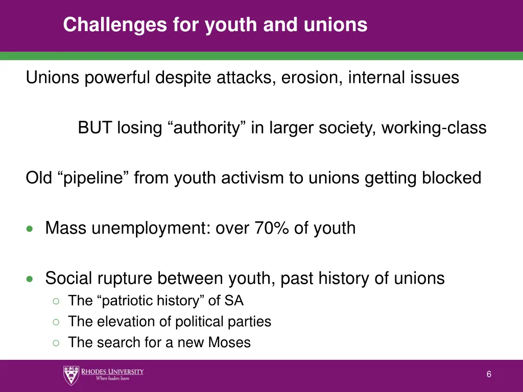 challenges for youth and unions