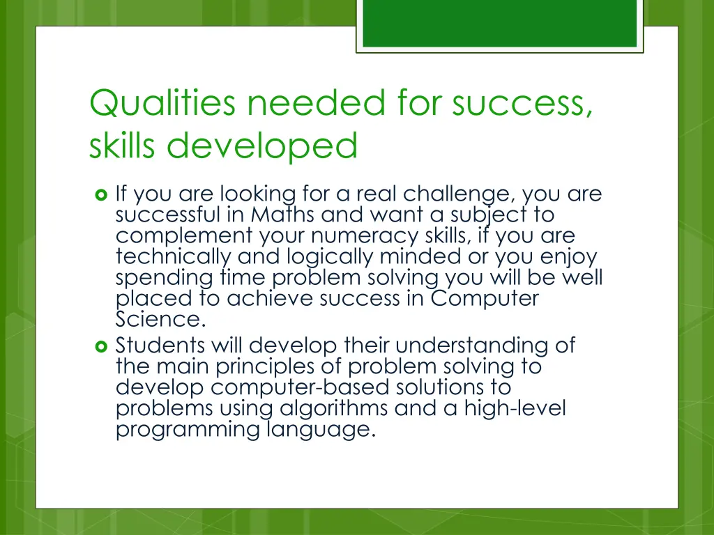 qualities needed for success skills developed