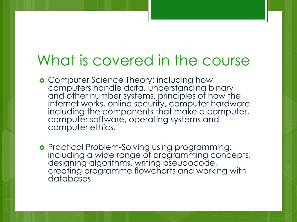 what is covered in the course