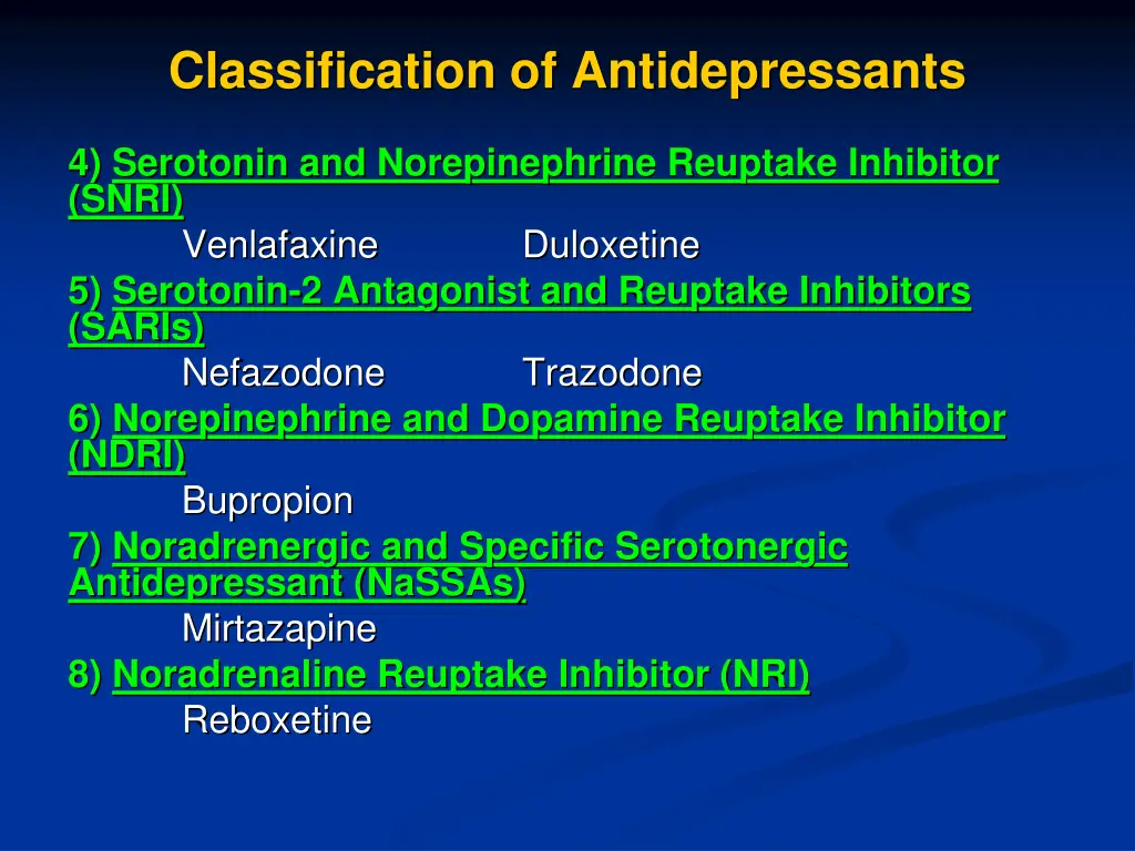 classification of antidepressants
