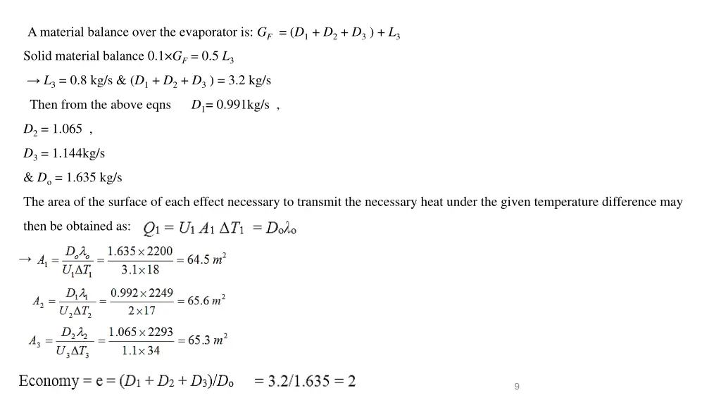 a material balance over the evaporator