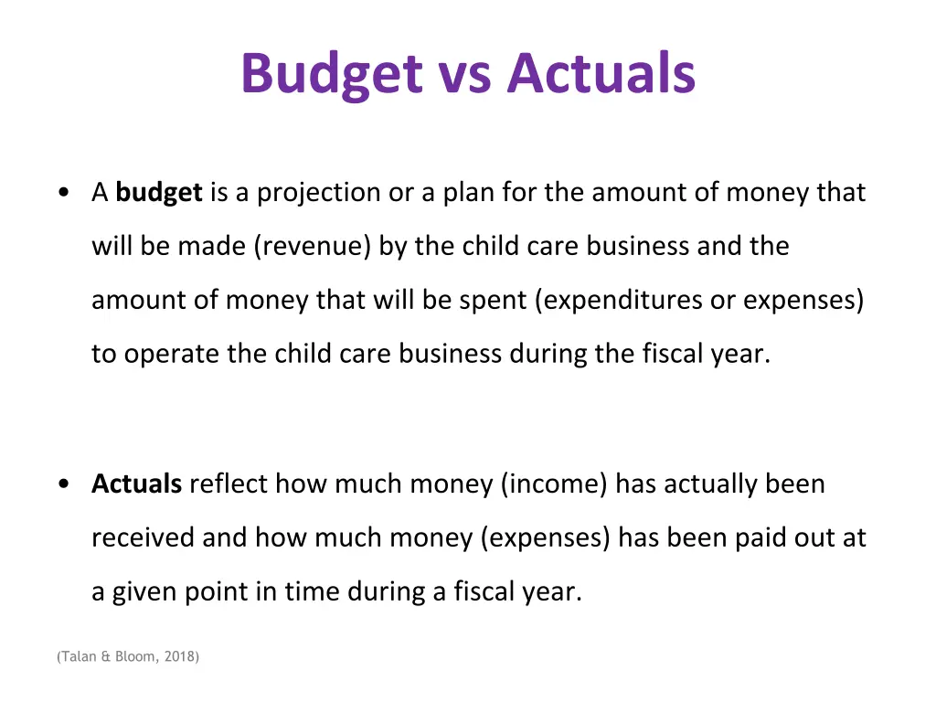 budget vs actuals