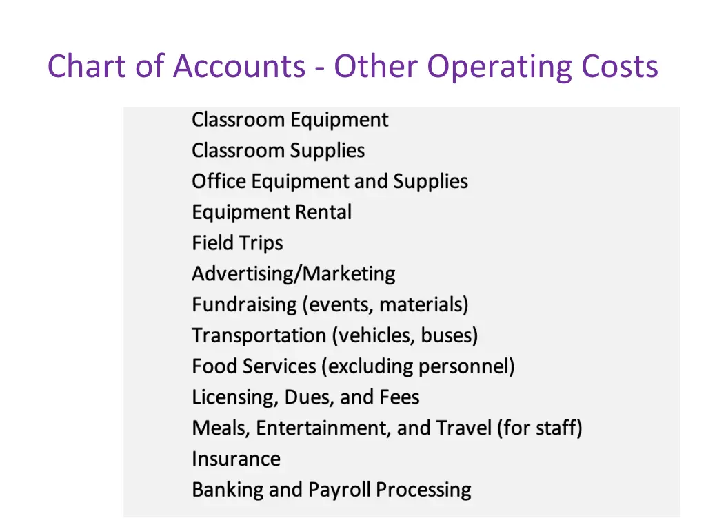 chart of accounts other operating costs