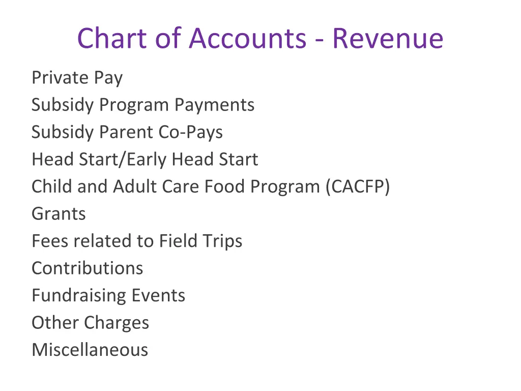chart of accounts revenue