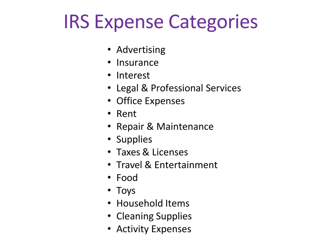 irs expense categories