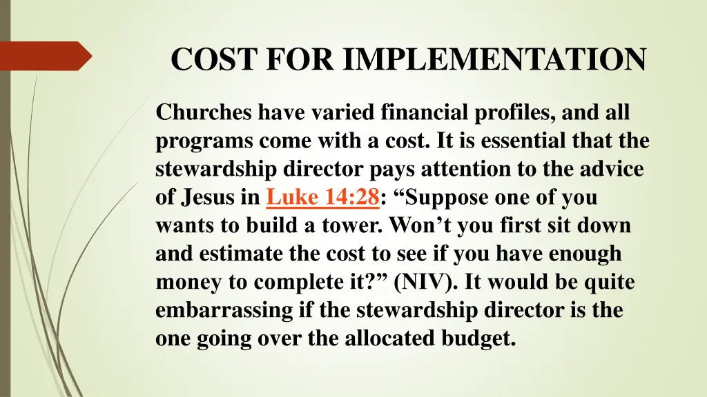 cost for implementation