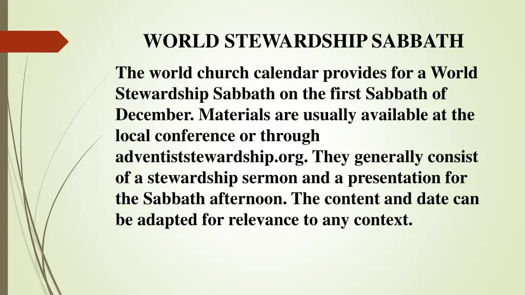 world stewardship sabbath