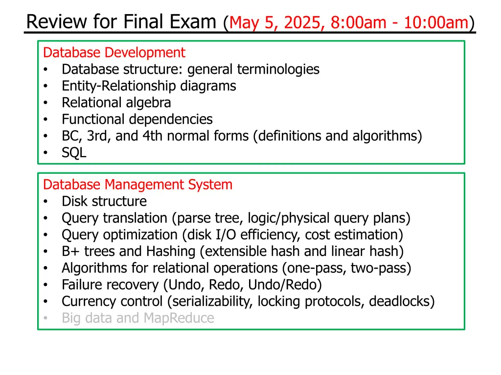 review for final exam may 5 2025 8 00am 10 00am 2