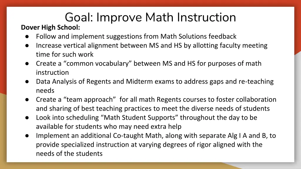 goal improve math instruction dover high school