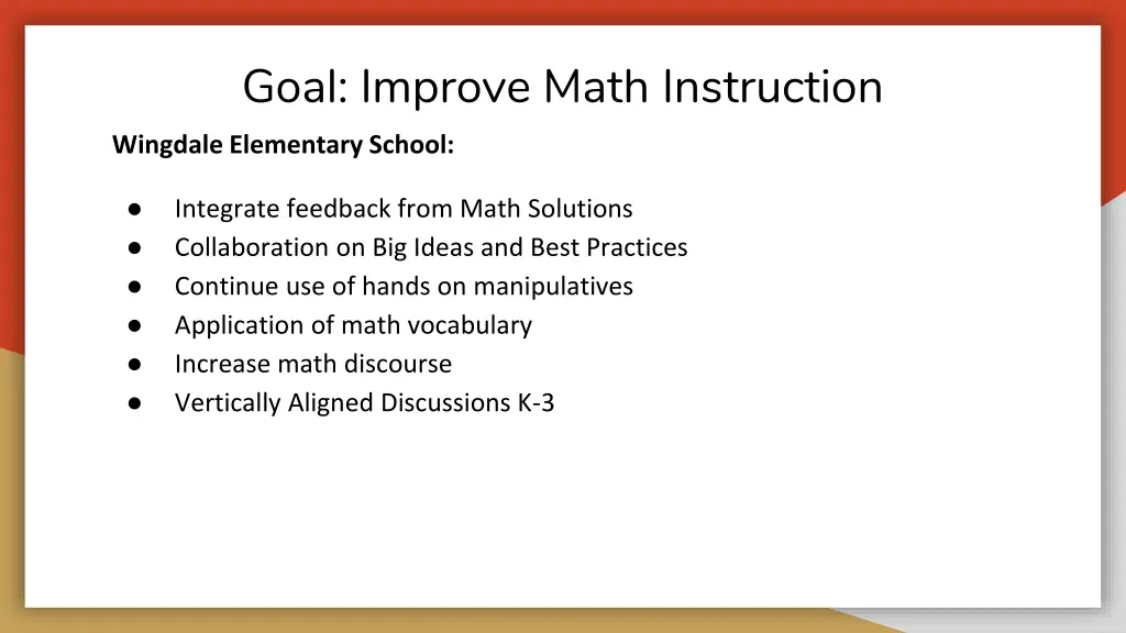 goal improve math instruction wingdale elementary