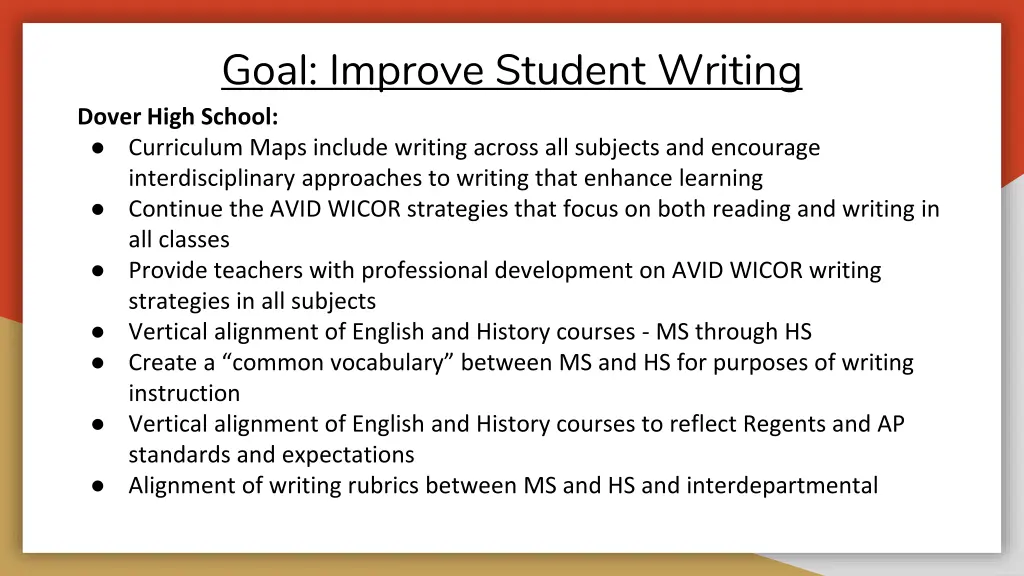 goal improve student writing dover high school