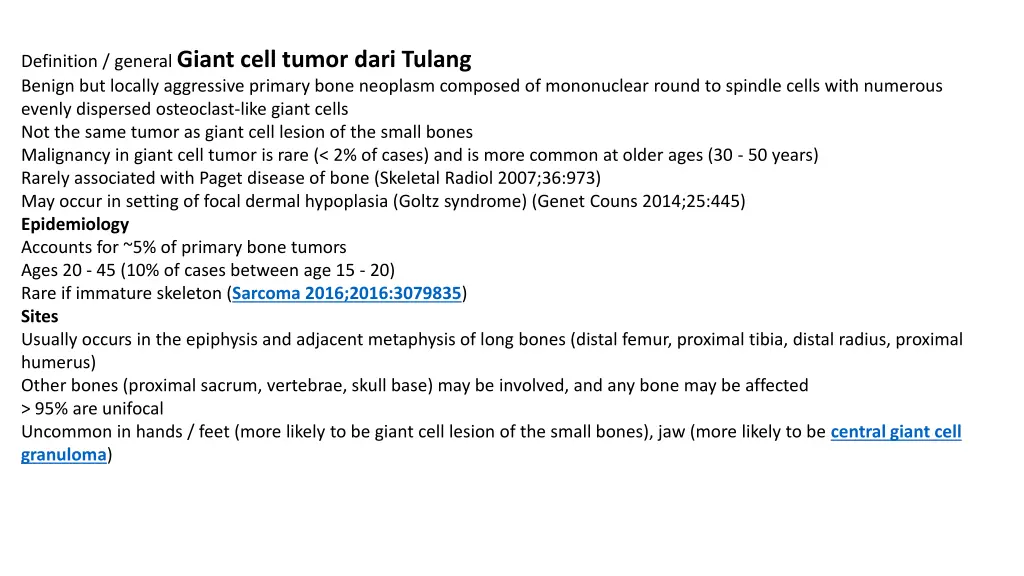 definition general giant cell tumor dari tulang
