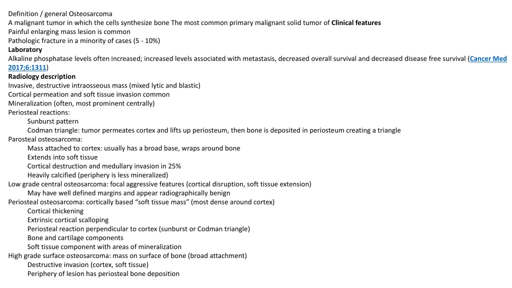 definition general osteosarcoma a malignant tumor