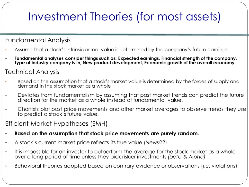 investment theories for most assets