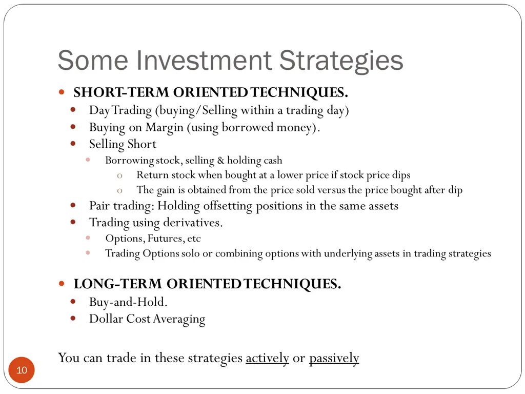 some investment strategies