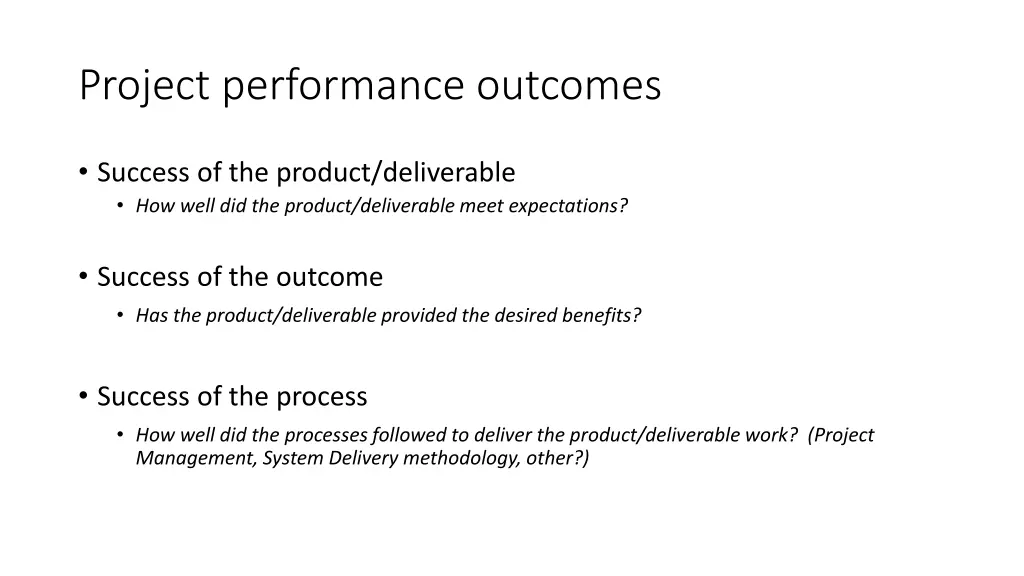 project performance outcomes